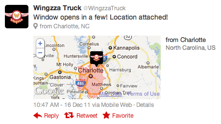 screenshot of a geotagged tweet from the web